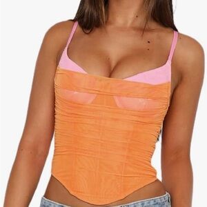 Orange and pink camisole sheer plastered crop to NWOT size Small